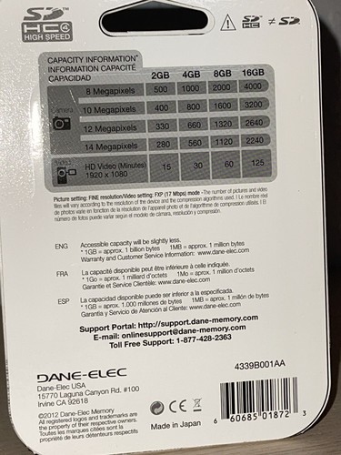 Dane-Elec 4GB SDHC Card - OEM - 4339B001- New - Picture 4 of 4