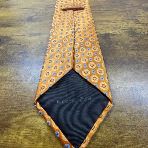 ERMENEGILDO ZEGNA Herren Seidenkrawatte Italienisch Luxus Geometrisch Orange/Blau 60 Zoll - Bild 9 von 18