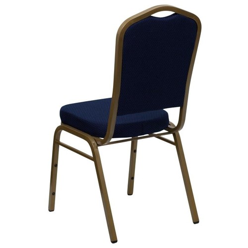 Crown Back Stacking Banquet Chair with Navy Blue Fabric and Gold Vein Frame - Picture 3 of 9