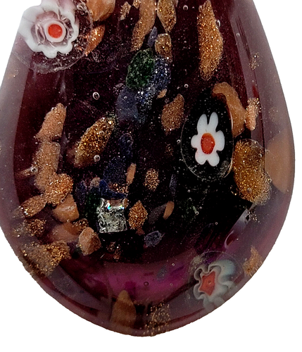 LÁGRIMA DE VIDRIO ARTÍSTICO Colgante Único PÚRPURA Ciruela Colorido Millefiori con Lámina Dorada - Imagen 3 de 22