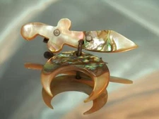 Vintage 1920's COOOL OOAK Abalone Sword Masonic Pin Dangle Moon Brooch 536jl1