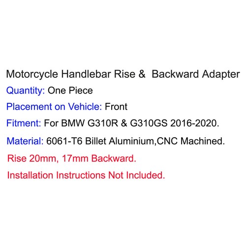 Handlebar Riser Up 20mm, 17mm Backward For BMW G310GS G310R G 310 GS/R 2016-2019 - Picture 2 of 17