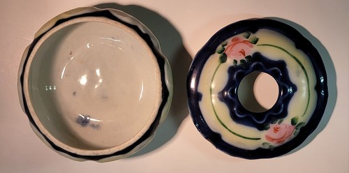 Antique Porcelain Hair Receiver Bowl Hand Painted Florals Victorian Era 1920s - Picture 23 of 24