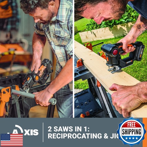 Worx 20V AXIS 2-in-1 Cordless Reciprocating Saw and Jig Saw, Orbital Cutting - Picture 2 of 5