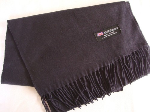 100% Cashmere Winter Scarf Scarve Scotland Warm Solid Navy Blue Wrap Shawl NEW - Picture 2 of 2