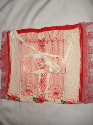 Antique Old Folk Costume Apron Hand Crafted Embroidered Linen Lace Dress Ethnic  - Bild 11 von 12