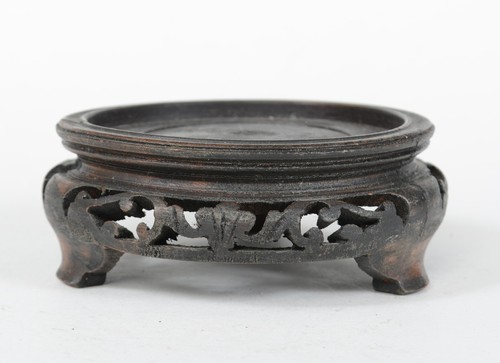 For 3 1/8" Vase Bowl 4 1/2" Vintage / Antique Chinese Carved Wood Stand 3 Legs - Bild 6 von 12