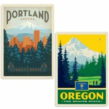 Portland Oregon City of Roses Sticker Set of 2 Vintage-Style Decals