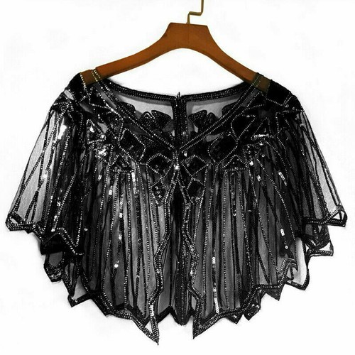 Lady Sequin Wrap Bolero Cape Shawl Mesh Glitter Bridal Wedding Formal Party Tops - Picture 7 of 21