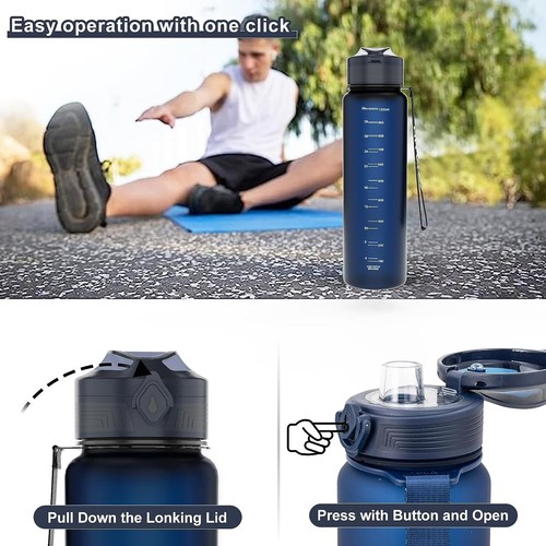 Trinkflasche Wasserflasche BPA-Frei Sport Auslaufsicher 1-Klick-Öffnen - 1000ml - Bild 2 von 7