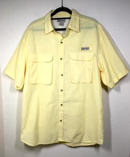 Realtree Fishing Shirt L Mens Yellow Vented Short Sleeve Cotton Blend Chest 45.5