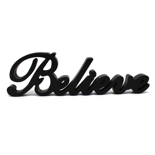 Matt Black Wooden Words Sign Free Standing "believe" Desk/table/shelf/home Wall/ - Picture 2 of 5