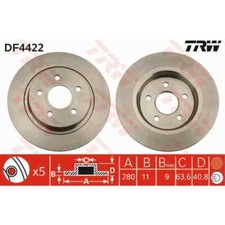 TRW 2x Bremsscheibe hinten 280 Voll für Volvo V50 MW 545 C30 533 542 Ford