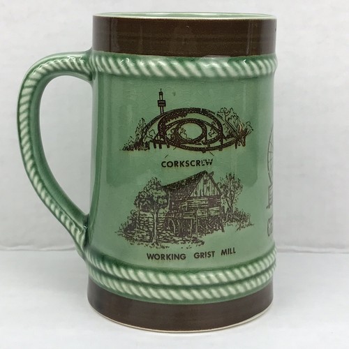 Vtg Japan Cedar Point Souvenier Beer Stein Mug Green Brown 22oz Large mug - Picture 2 of 10