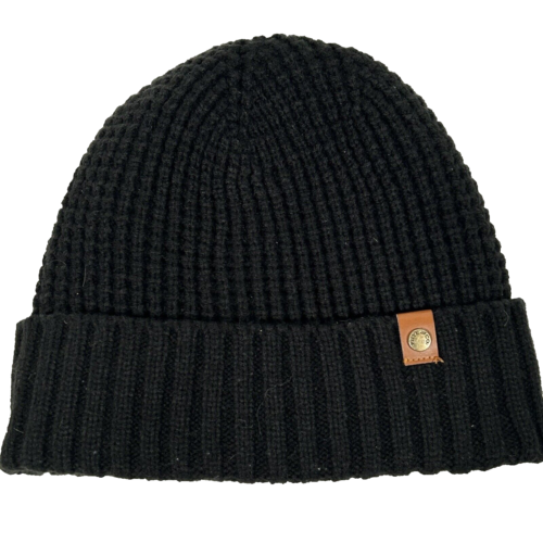Frye & Co Beanie Hat with Cuff Fleece Lined Black Knit OS One Size Unisex Warm