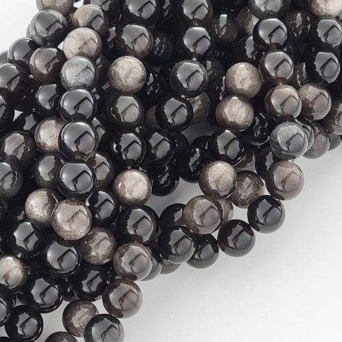 Perline Ossidiana Argento Gemma Cristallo Liscio Naturale Tondo 4Mm 6Mm 8Mm 10Mm - Foto 7 di 16