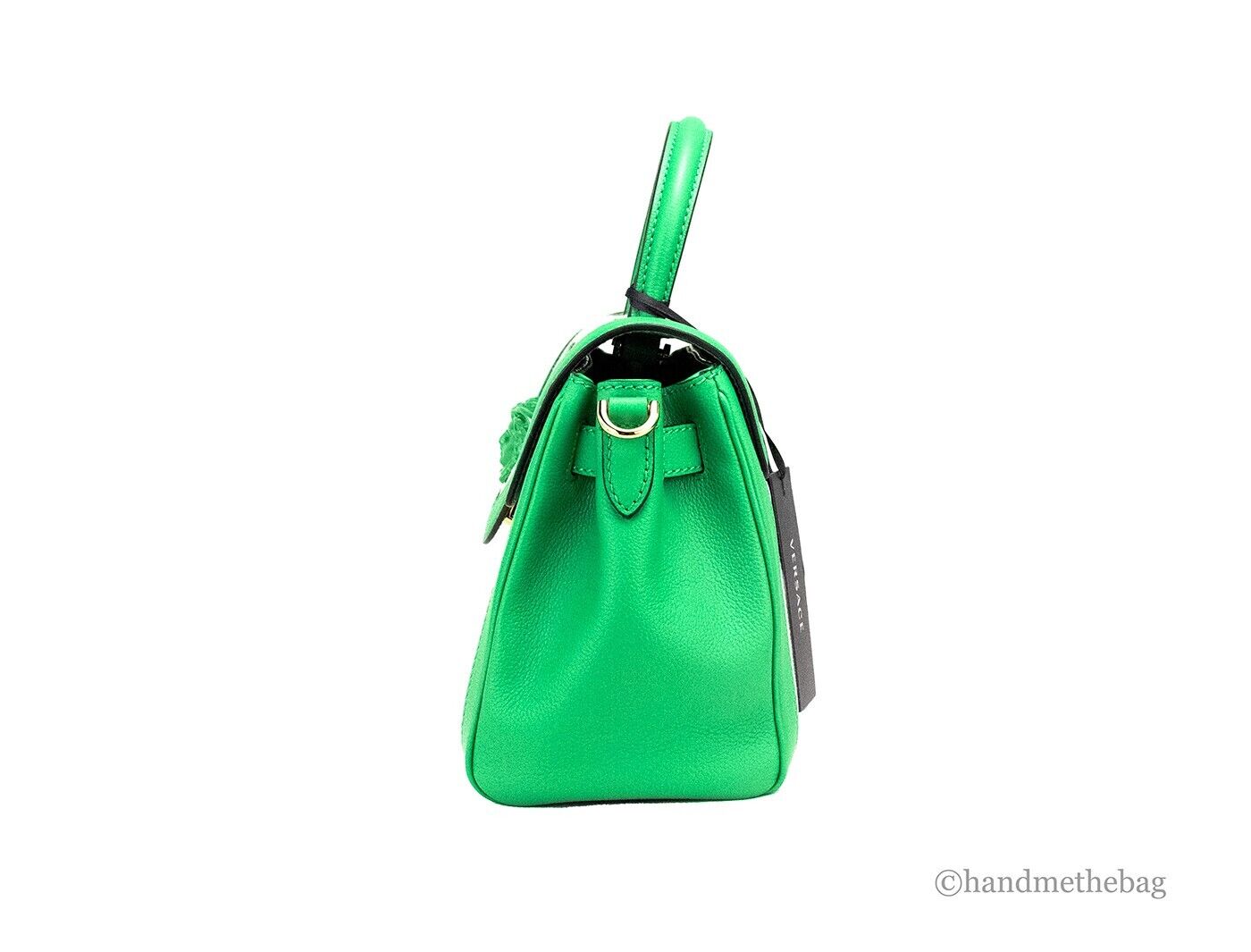 Versace La Medusa Green Leather Top Handle Canvas Satchel Tote Crossbody Purse - Picture 8 of 11