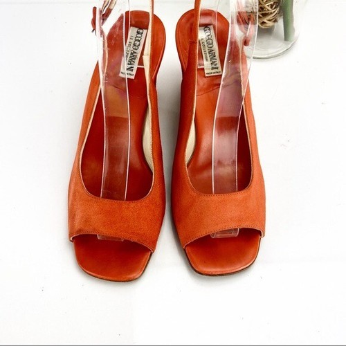 Vintage Giorgio Armani Women's Sandal Size 38 8 Wedge Heel Slingback Coral Suede - Picture 4 of 12