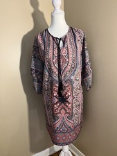 URBAN COCO Boho Shirt Dress Tunic Cover-Up Women's Medium Bohemian Tassels