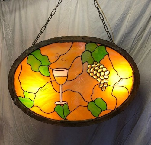 Antique Tin n Wood Sign Frame w Stained Glass Red & White Wine Theme We can ship - Picture 3 of 10