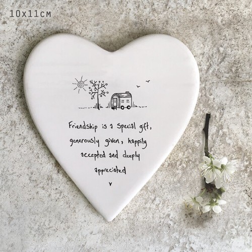 East of India Porcelain Coaster Round Heart Plaque Sentiment Friendship Gift - Picture 20 of 22