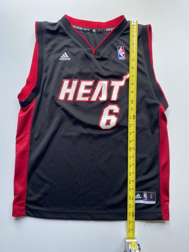 LeBron James #6 Miami Heat Youth Large Jersey 14-16 Adidas Black Red White NBA - Picture 7 of 7