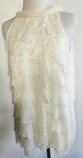 Vintage Women’s Sleeveless Size Medium Creme/White Ruffled Dress Sunny Leigh Y2K