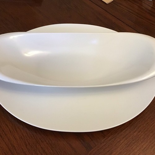 Vtg Melamine Boontonware White Oval Platter,Bread Server MCM 14” X 11.5" U.S.A.
