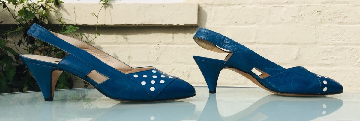 Vintage Heels by IL CALEGHER Slingbacks Blue Polka Dot Rockabilly 38 UK 5