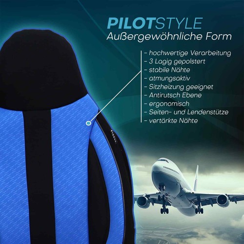 2 fundas de asiento adecuadas para Lancia Voyager (negro-azul) | delanteras | Pilot ZENO506 - Imagen 4 de 12