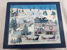 Winter Christmas Outside Skating 6 Sided Wooden Block Children's Puzzle in Box