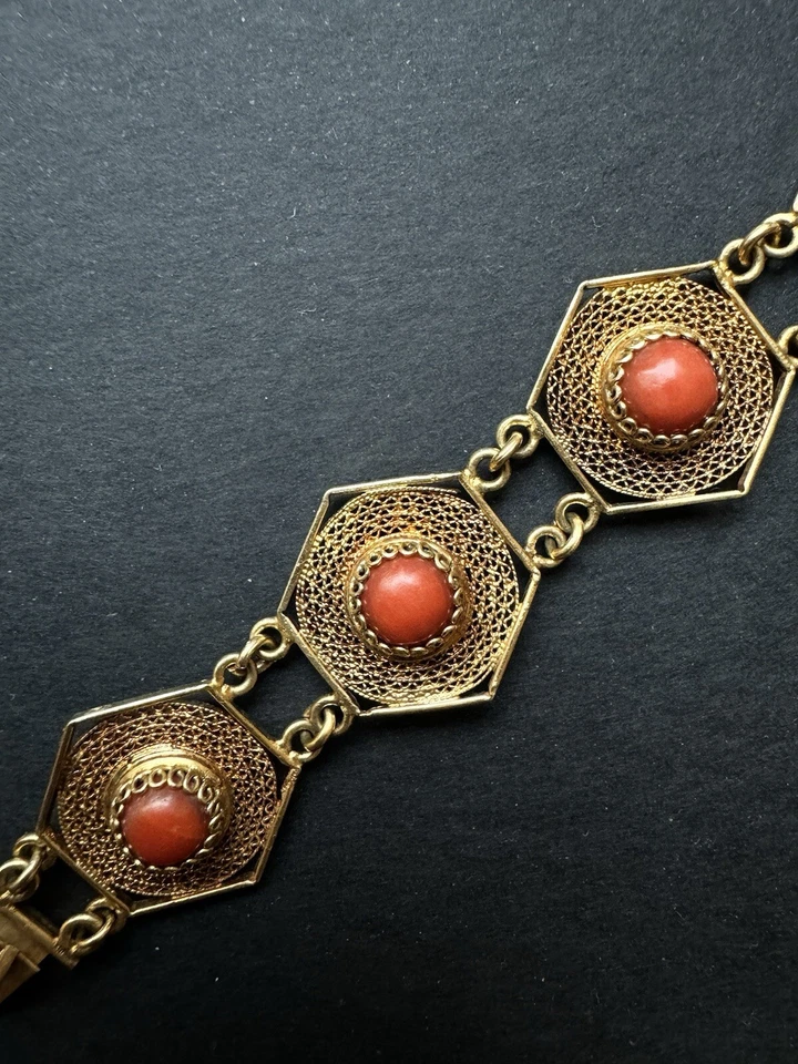 Parure Corallo Argento Filigrana Anello Bracciale - Immagine 2 di 4