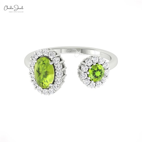Handmade 14k Solid Gold Double Halo Ring 0.95 TCW Peridot & Diamond Wedding Ring - Picture 23 of 27