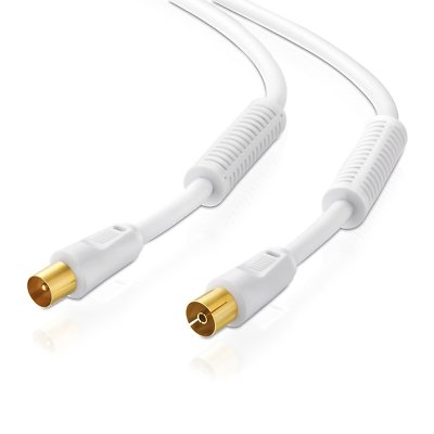 10m Antennenkabel HDTV TV 100dB weiß - Koax Stecker / Koax Kupplung - SENTIVUS