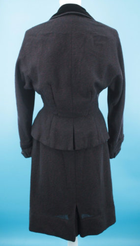 VTG Women's 50s 2 Pc Black & Red Thread Wool Dress Suit S/M 1950s Jacket & Skirt - Picture 5 of 22