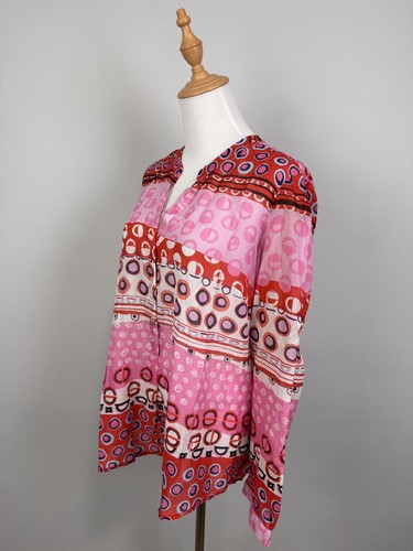 Emily Van Den Bergh Pink Polka Dot V-Neck Buttons Long Sleeve Blouse Sz 42 - Picture 9 of 22