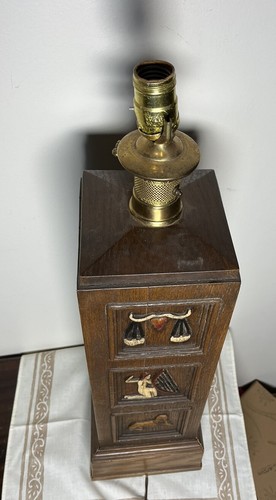 Romweber Viking Oak Wood Carved Oak Zodiac Lamp Original Finish Rare Vintage - Picture 10 of 13