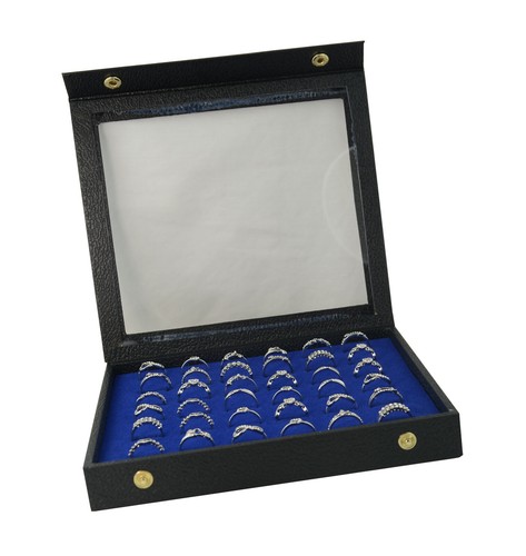 Jewellery Button Snap Close Acrylic Lid Tray Case Black & Choice of Insert - Picture 29 of 76