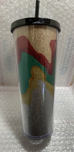 Starbucks 2018 Holiday Sand Flow Glitter Acrylic Cold Cup Tumbler 24 oz - Picture 3 of 8