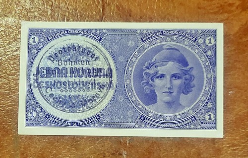 BOHEMIA & MORAVIA 1 KORUNA 1939 ~ P-1a ~ A035 ~ GEM CRISP UNCIRCULATED