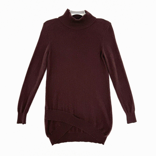 Sofia Cashmere Tunic Sweater Small Red Maroon Mock Neck Cross Over Hem