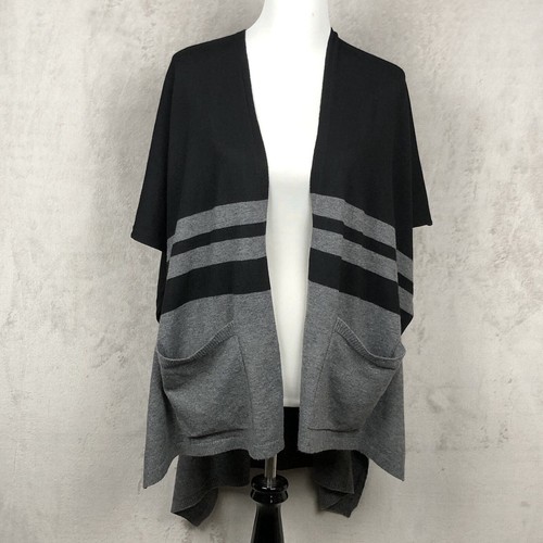 SAKS FIFTH AVENUE Open Poncho Cape One Size OS Black Gray Pockets Open Sides