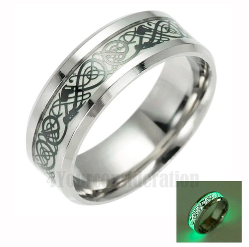 Edelstahl keltischer Drache leuchtender Ehering, Gr. 7-12 (BK) - Bild 1 von 2