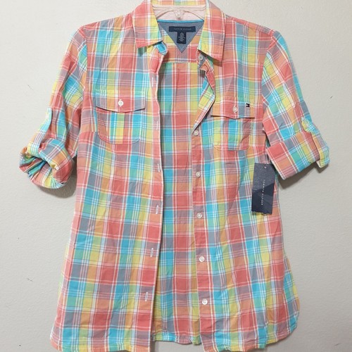Tommy Hilfiger Women's Boyfriend Shirt Size XS Button-Up Roll-Tab Sleeve Spread - Picture 7 of 10