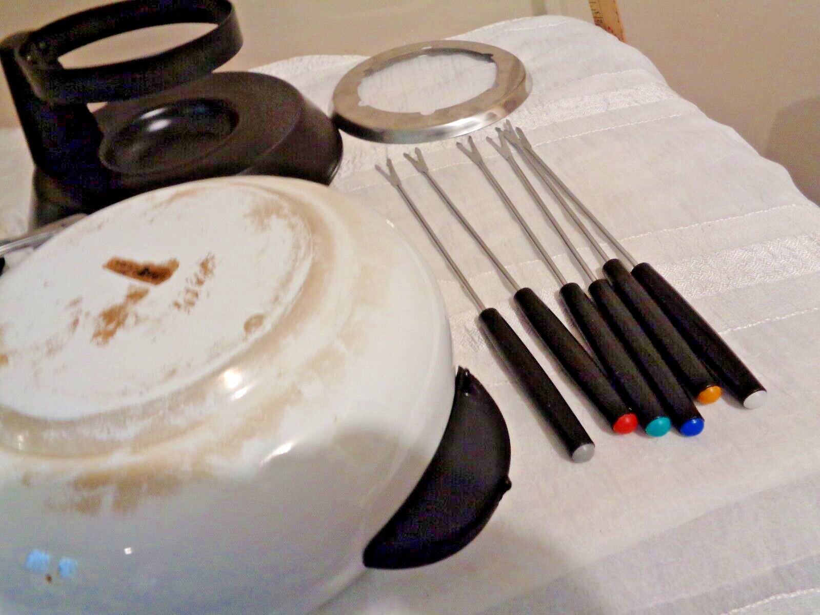 Trudeau 10 Piece Fondue Complete Set With 6 Colored Fork with Holder & Burner