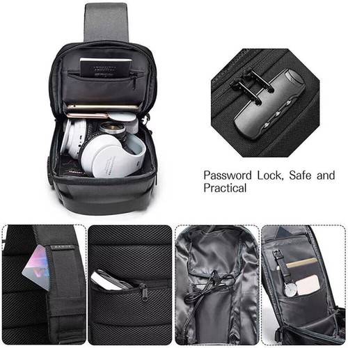 Anti-theft Men Chest Shoulder Messenger Backpack Sling Crossbody Bag USB Port - Picture 3 of 19