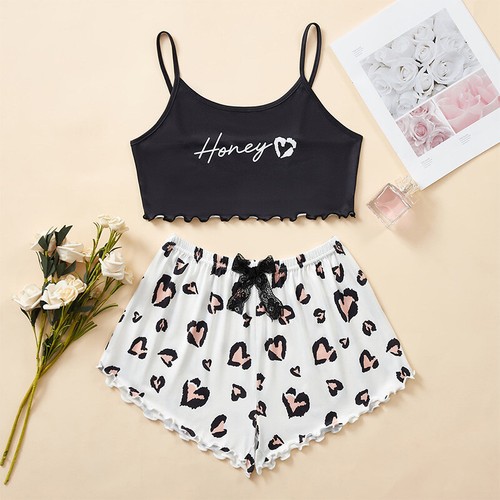 Pajamas Set For Women Fashion Cartoon Pijama Pj Sexy Lingerie Camisole Short Set - Picture 19 of 42