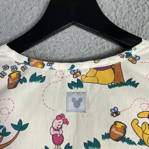 Disney Winnie the Pooh Scrub Top Vintage Medical Uniform V-Neck Cartoon Print L - Picture 4 of 9
