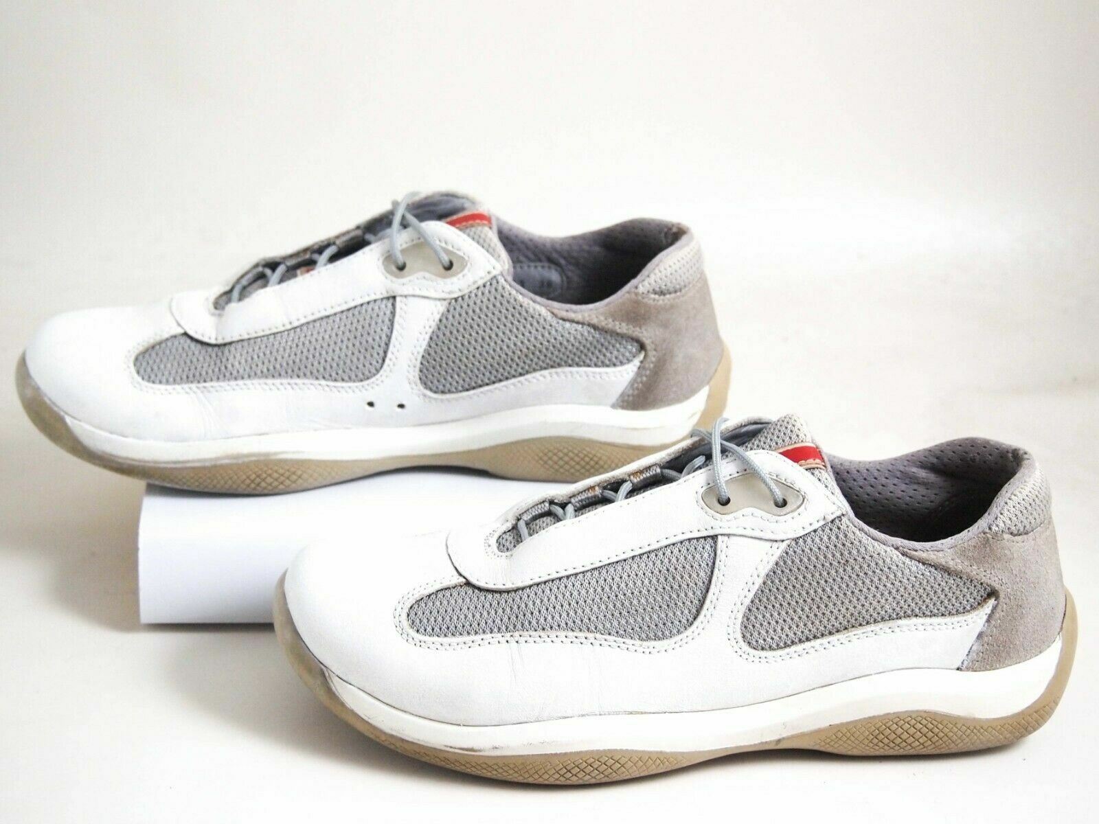 PRADA Americas Cup Baskets blanche cuir gris filet Femmes Taille EU 38 UK 5 540 PRADA Americas Cup Baskets blanche cuir gris filet Femmes Taille EU 38 UK 5 540