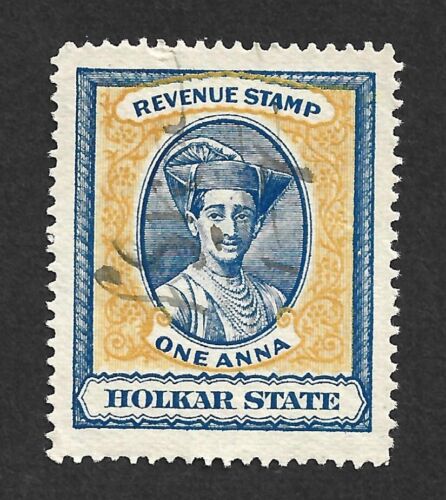 (BL) Indien Holkar State 1 Anna Revenue Stamp